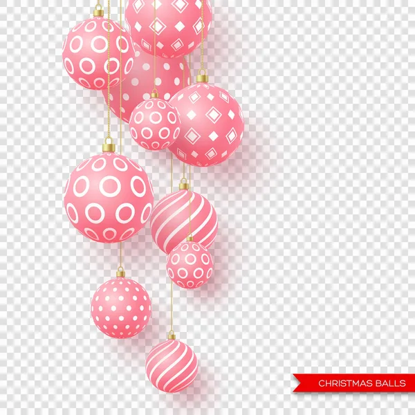 3D Boże Narodzenie żółty kulki z wzór geometryczny. Elementy ozdobne do projektowania nowego roku wakacje. Ilustracja wektorowa na przezroczystym tle,. — Wektor stockowy