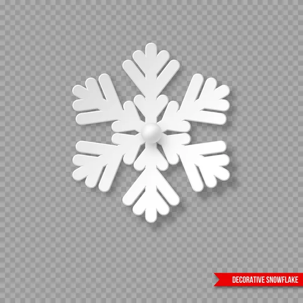 Різдвяний святковий сніжинка з тінями та перлами. Декоративний 3d елемент створює новорічний дизайн. Ізольовано на прозорому фоні, Векторні ілюстрації . — стоковий вектор