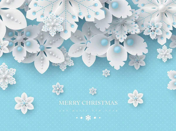 Weihnachten Hintergrund mit 3D dekorativen Schneeflocken — Stockvektor
