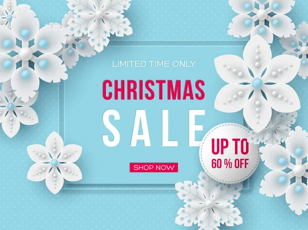 Bannière de vente de Noël avec flocons de neige décoratifs . — Image vectorielle