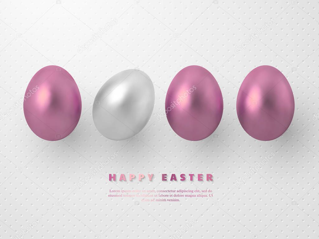 3d metallic rose gold and white eggs.