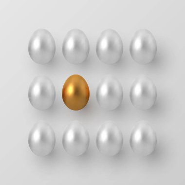 3D metalik altın ve beyaz yumurta.