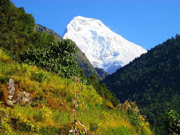 Paysage himalayen avec belle scène de montagne et ciel . — Photo