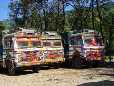 Katmandu, Nepal - 17 Ekim 2008: Renkli Hint Tata kamyon park üzerinde duran marka.