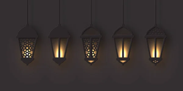 3d linternas árabes con luces brillantes . — Vector de stock