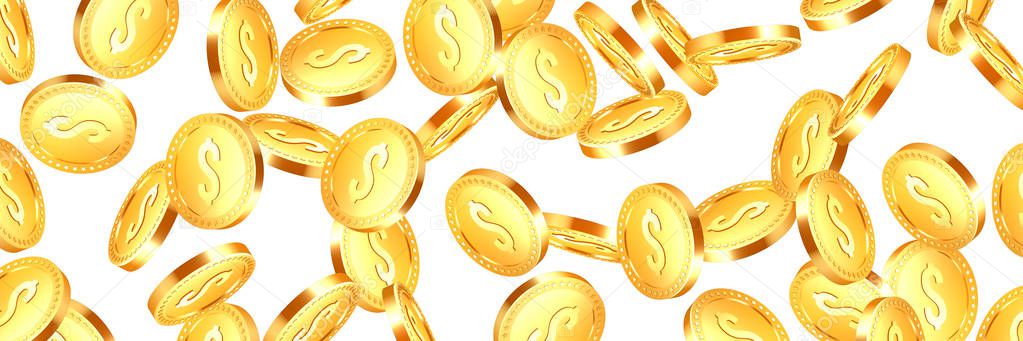 Realistic 3d golden coins explosion.