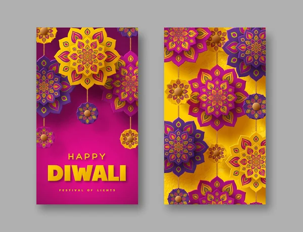 Festival des lumières de Diwali affiches de vacances . — Image vectorielle