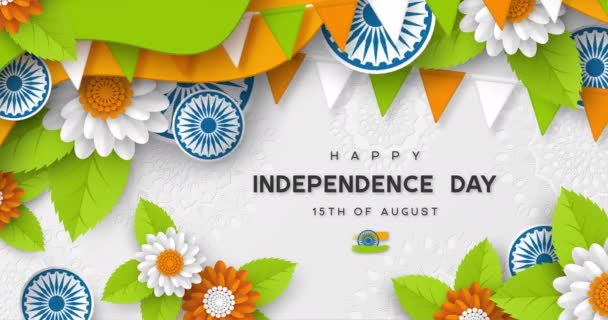 India Independence Day Video Animation Rotating Wheel Shapes Floral Background — Stock Video