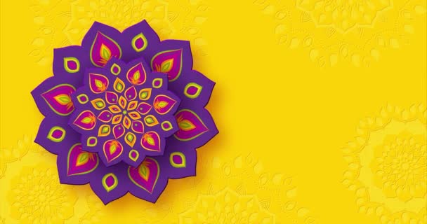 Rotating Indian Rangoli for Diwali festival of lights. Bright purple color on yellow background. 4K video animation. — Stock Video © #379929002 Rotating Indian Rangoli for Diwali festival of lights. Bright purple color on yellow background. 4K video animation. — Stock Video © #379929002