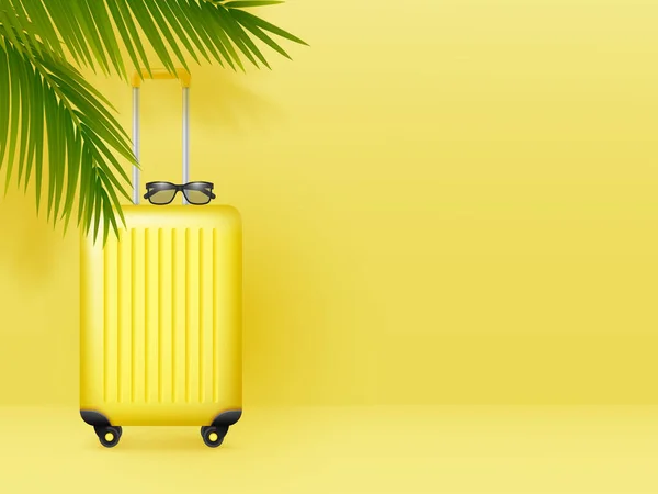 Koffer mit Sonnenbrille und Palmblättern. — Stockvektor