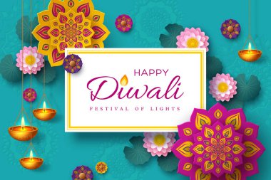 Diwali, ışık festivali, bayram afişi.