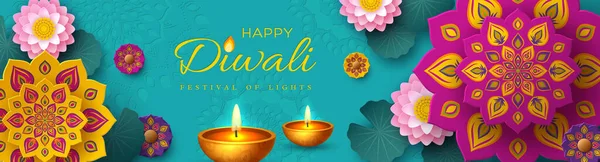 Diwali, festival de luzes banner feriado . — Vetor de Stock