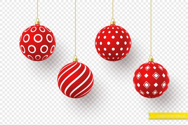 Bolas rojas de Navidad 3d con patrón geométrico. — Vector de stock