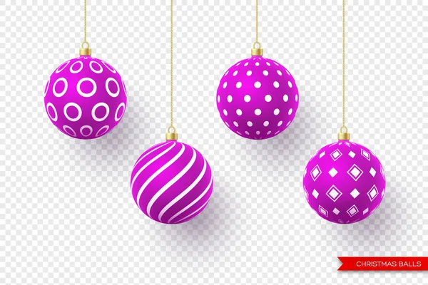 3d boules violettes de Noël avec motif géométrique. — Image vectorielle