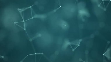 4K video pleksus çevrimli animasyon. Hareketli noktalar ve çizgilerle soyut teknoloji arka planı, koyu mavi.