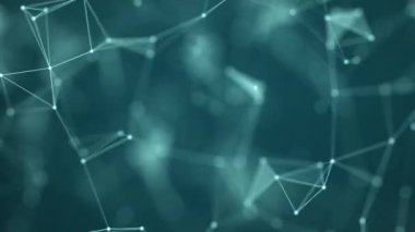 4K video pleksus çevrimli animasyon. Hareketli noktalar ve çizgilerle soyut teknoloji arka planı, koyu mavi.