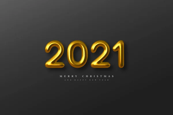 2021 New Year Sign Metallic Golden Numbers Black Background Gold — Stock Vector