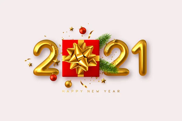 2021 Bonne Année Coffret Cadeau Réaliste Avec Des Éléments Décoratifs — Image vectorielle