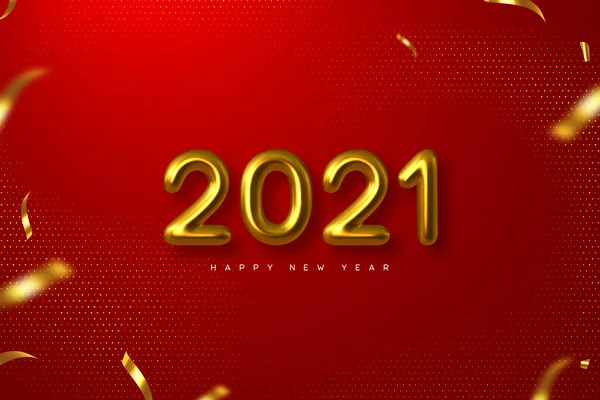 2021 New Year Sign Metallic Golden Numbers Red Background Gold — Stock Vector