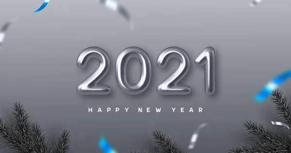 2021 Happy New Year Banner Handschriftliche Metallic Zahlen 2021 Mit — Stockvektor