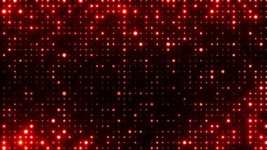 Yanıp sönen kırmızı ışıklar. Rastgele boyut noktaları olan şebeke deseni. Yeni yıl şenlik tasarımı için ışıldayan parçacıklar soyut arkaplan. 4K döngü canlandırması.
