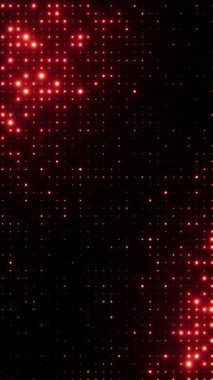 Yanıp sönen kırmızı ışıklar. Rastgele boyut noktaları olan şebeke deseni. Yeni yıl şenlik tasarımı için ışıldayan parçacıklar soyut arkaplan. 4K döngü dikey canlandırması.