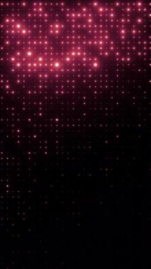 Yanıp sönen kırmızı ışıklar. Rastgele boyut noktaları olan şebeke deseni. Yeni yıl şenlik tasarımı için ışıldayan parçacıklar soyut arkaplan. 4K döngü dikey canlandırması.