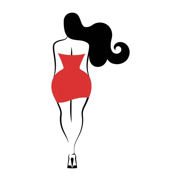 女人黑发站倒着长长的头发 — 图库矢量图片
