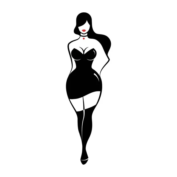 Mulher Pequena Silhueta Vestido Preto —  Vetores de Stock