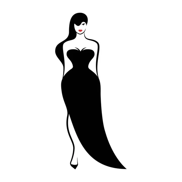 Femme Graisse Dans Robe Bal Noir Silhouette Vecteur — Image vectorielle