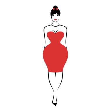 bir zarif kısa form-montaj kırmızı kokteyl elbise genç bir tam figürlü kadın