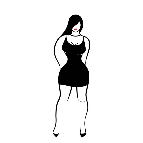 Μια Νεαρή Γυναίκα Στο Σέξι Λίγο Μαύρο Στενό Φόρεμα Λευκό — Διανυσματικό Αρχείο