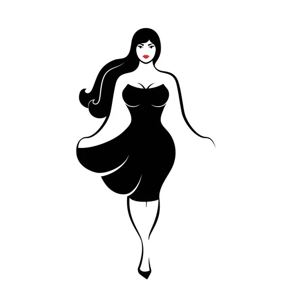 Young Woman Sexy Little Black Fluffy Dress White Background Vector — Stock Vector