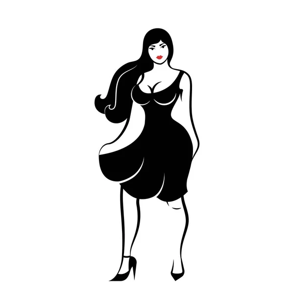 一个年轻的女人在性感的黑色蓬松的礼服在白色的背景 向量例证 — 图库矢量图片