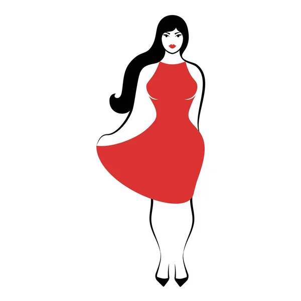 Uma Jovem Mulher Figurada Elegante Vestido Cocktail Vermelho Fofo Curto — Vetor de Stock