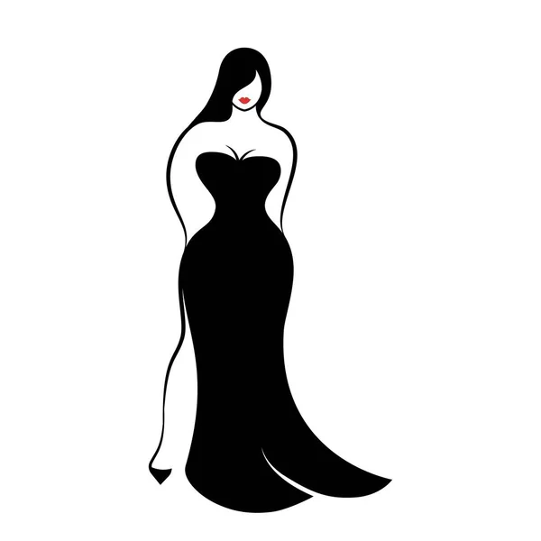 Uma Jovem Mulher Figuração Completa Elegante Vestido Noite Preto Forma — Vetor de Stock