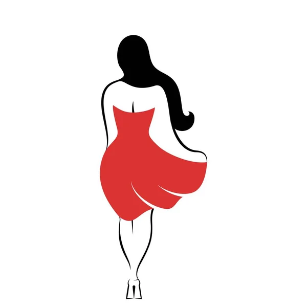 Femme Vue Derrière Avec Les Cheveux Longs Dans Une Robe — Image vectorielle