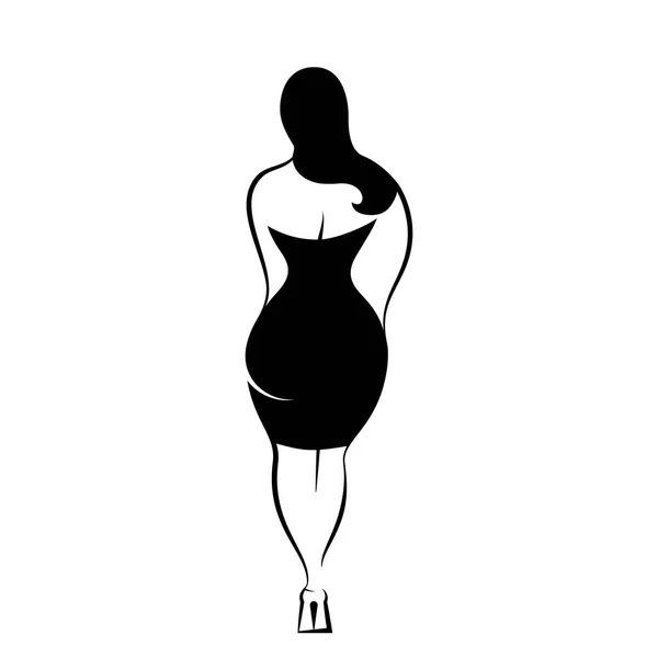 Woman Rear View Long Hair Little Black Dress Isolated Vector — Stock Vector