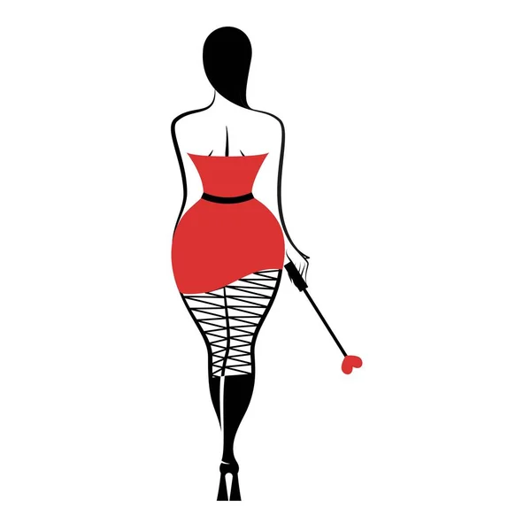 Genç seksi kadın ayakta kadın bir deste ile. Tematik bdsm. Beyaz arka plan üzerinde izole vektör çizim