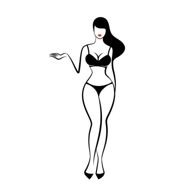 İç çamaşırı giymiş bir kadın.