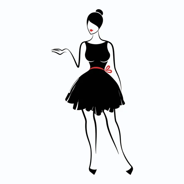 Jeune femme dans une petite robe noire — Image vectorielle