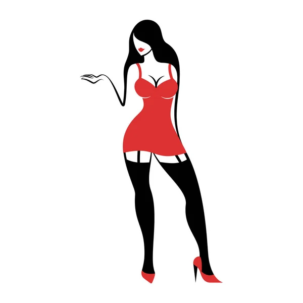 Femme dans la robe sexy rouge — Image vectorielle