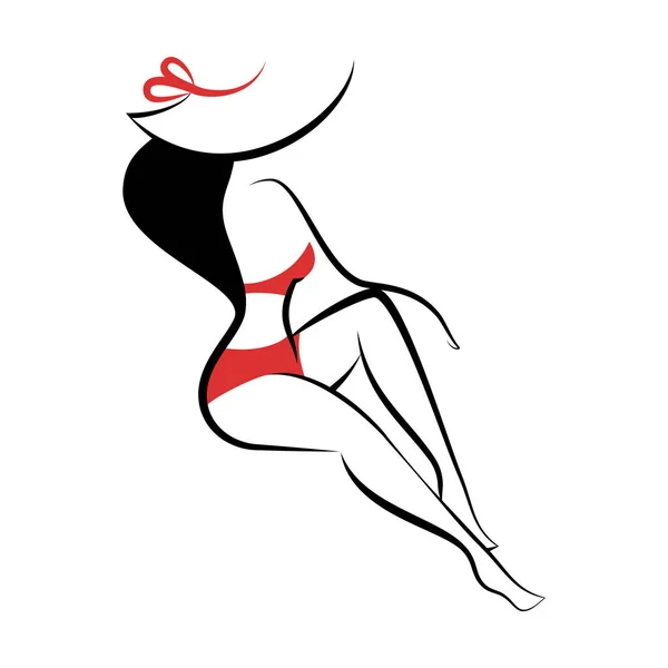 Femme en maillot de bain et chapeau — Image vectorielle