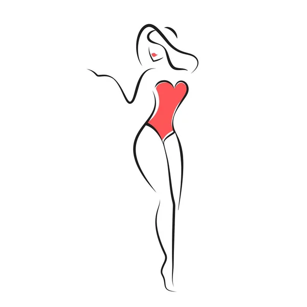 Mujer en traje de baño y sombrero — Vector de stock