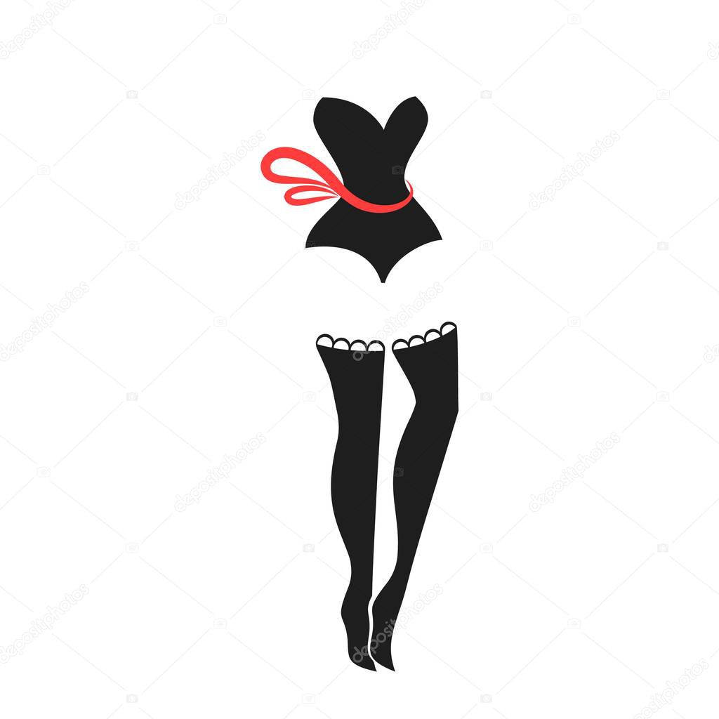 Set of women's underwear. Corset and stockings. Isolated vector illustration.