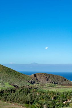 Agaete köyü, Gran Canaria, Kanarya Adaları, İspanya yakınlarındaki mango ve portakal tarlaları, üzüm bağları ve avokado bahçeleri olan bereketli bir vadi.