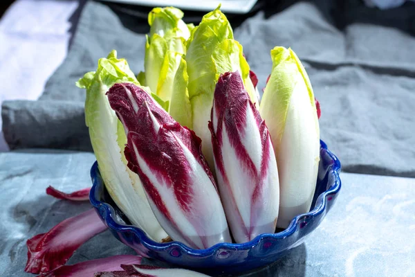 샐러드 도알려져 벨기에 인들이 떼지어 다니거나 치커리 라디치오 야채를 — 스톡 사진