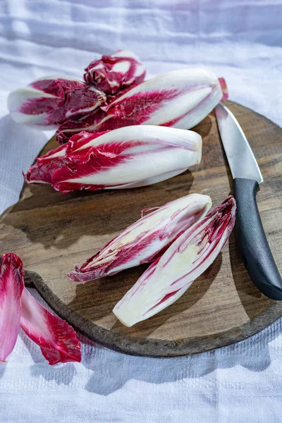 Gruppo Cicoria Radicchio Rosso Fresco Indivia Belga Noto Anche Come — Foto Stock