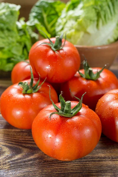 Tomates Maduros Vermelhos Saborosos Gourmato Bélgica Com Alface Verde Ingredientes — Fotografia de Stock