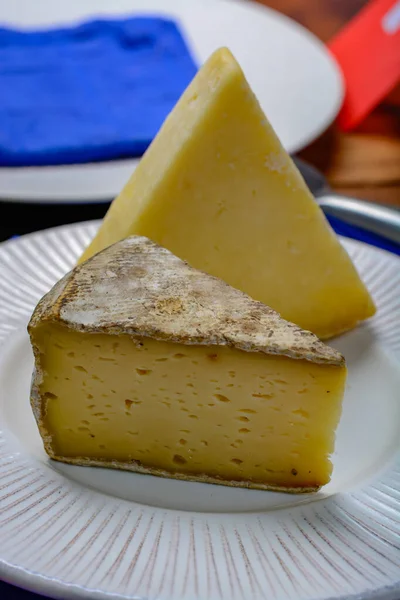 Fransız Tomme Cantal Peyniri Parçaları Yakın Plan — Stok fotoğraf